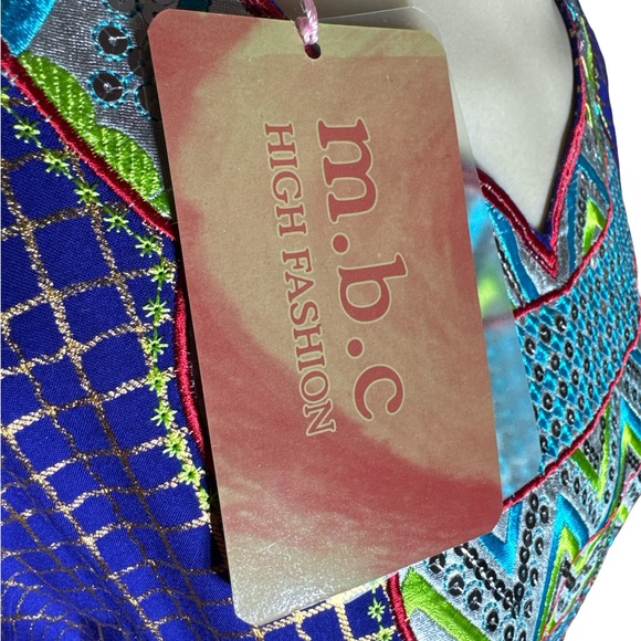 BNWT m.b.c Kaftan MooMoo Long Sleeve Iridescent Sequin Peacock Kaftan Dress OS - Picture 3 of 5